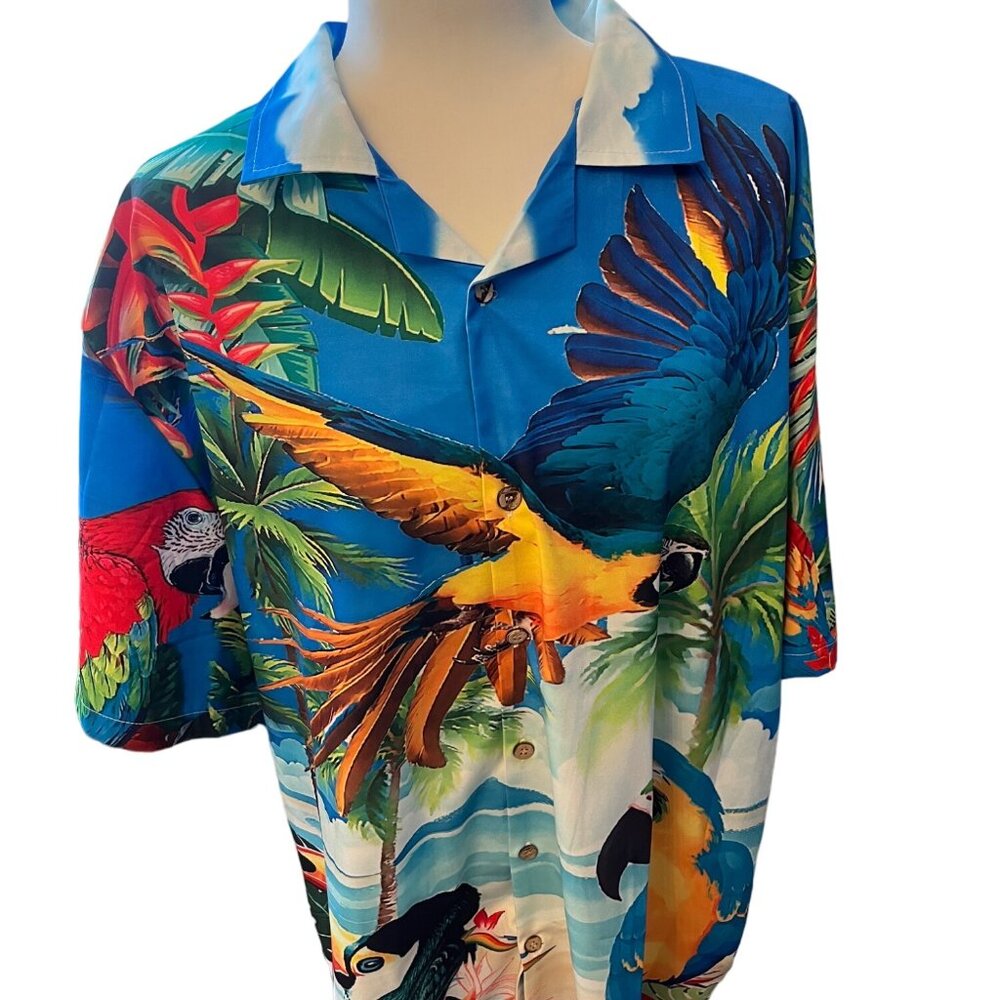 Macaw Parrot Men’s Misslook Blue Shirt Size XL